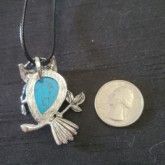 Turquoise Crystal Owl Pendant Necklace - Picture 3 of 3